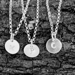 Sterling Silver Frosted Disc With Stamped Initial Pendant