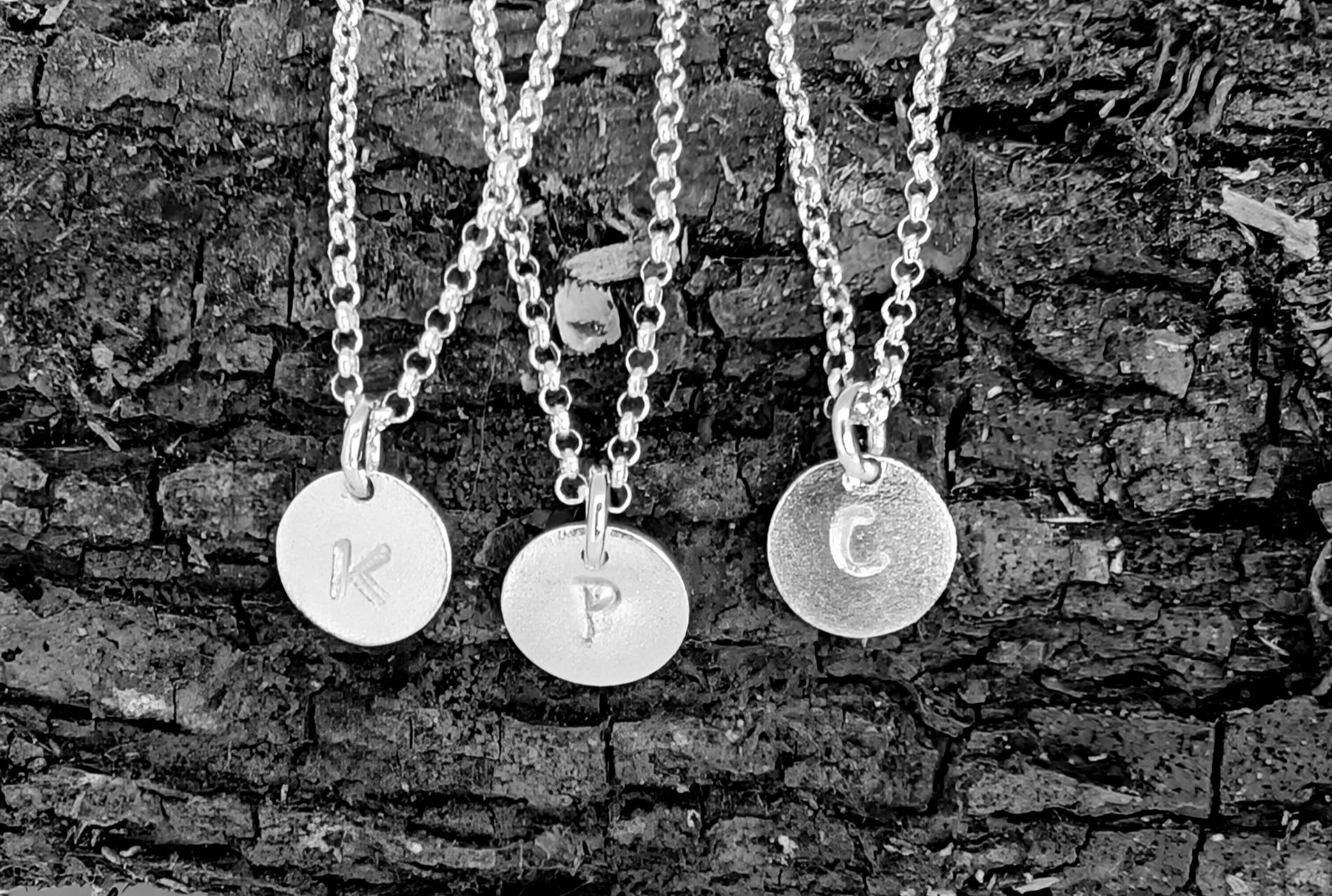 Sterling Silver Frosted Disc With Stamped Initial Pendant